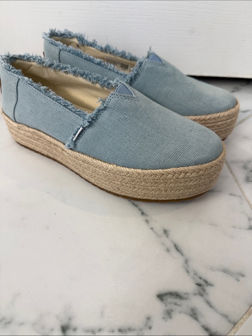 TOMs Light Blue Espadrille Platform Slip-On Women’s Shoe NWOB